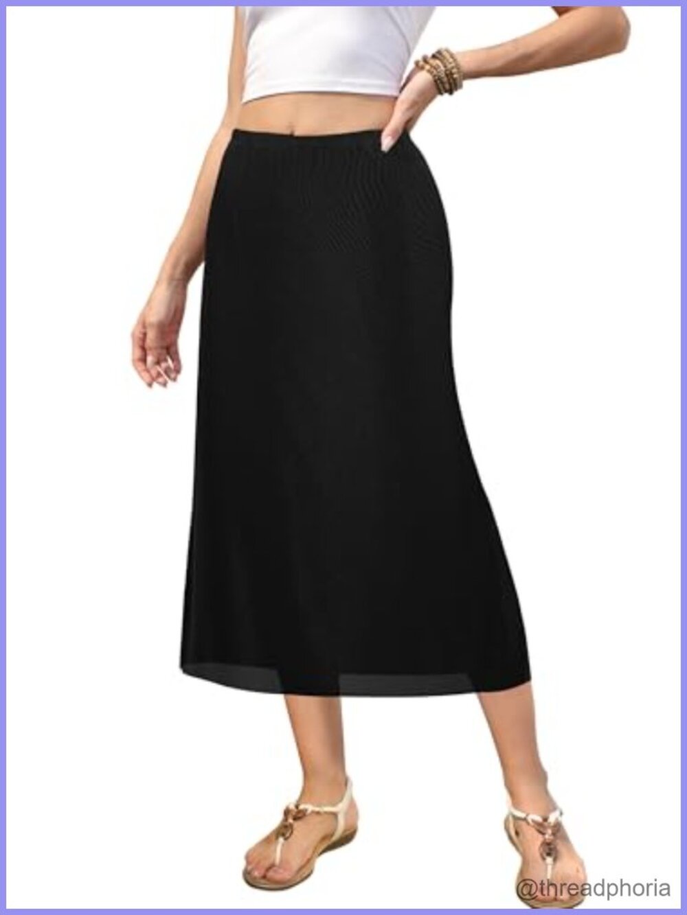 High Waisted A-Line Midi Mesh Skirt Flowy Boho Elastic Waist